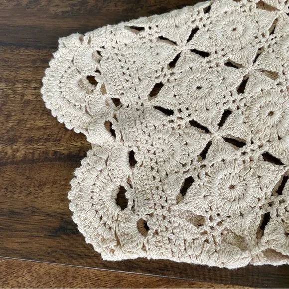 Sezane Dorine Crochet Top 100% Cotton Large Beige Lace Cottagecore Grandmacore - Picture 5 of 14